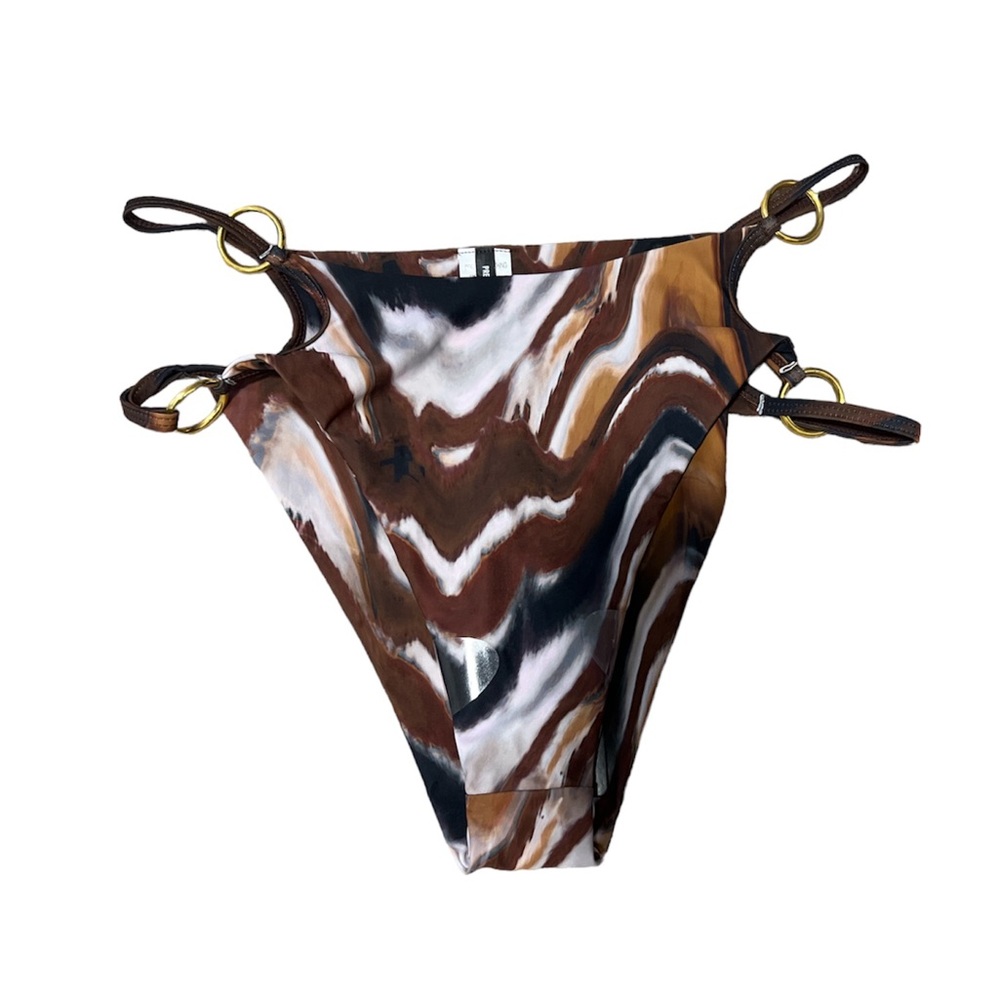 Pretty Little Thing Brown Marble Print Double Ring Bikini Bottoms